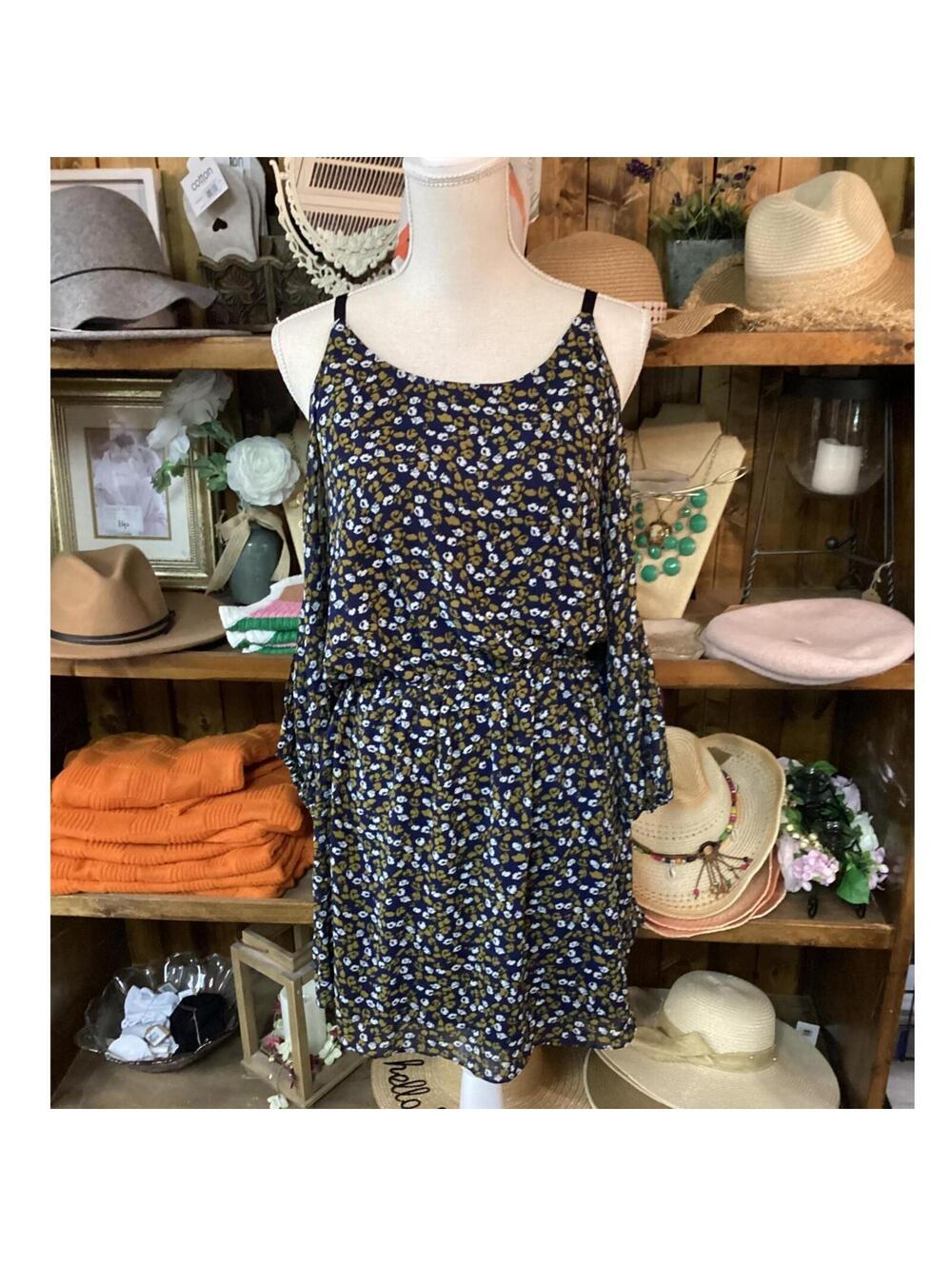 Love Navy Blue Off-the-shoulder Cheetah Print Mini Dress Med